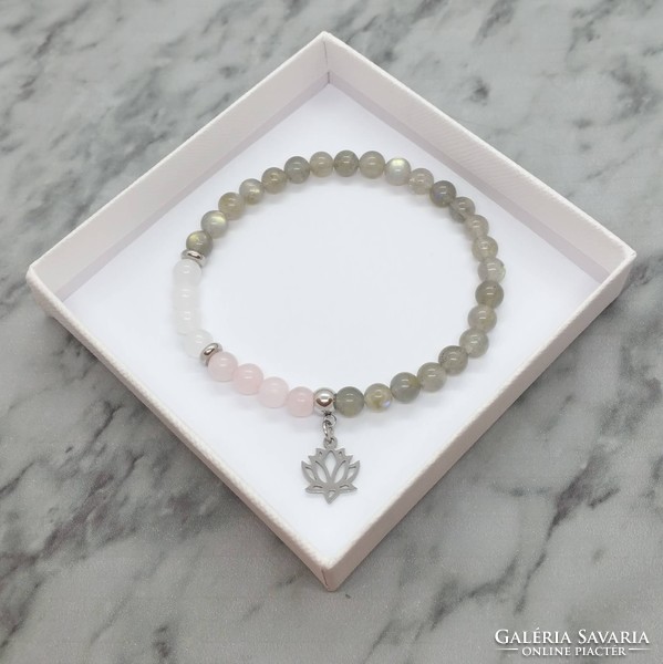 Labradorite, rose quartz and jade mineral bracelet with stainless steel spacer