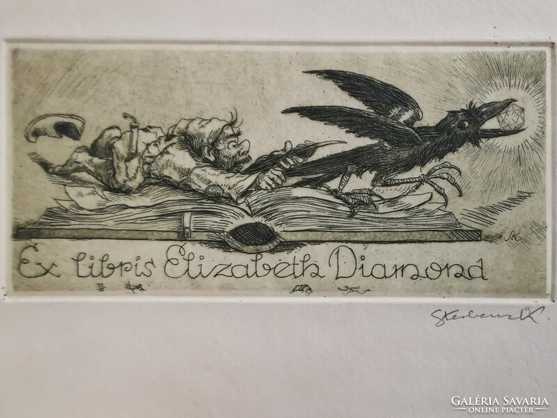 Sterbenz Károly Ex Libris Elizabeth Diamond (a művész által aláírt rézkarc)