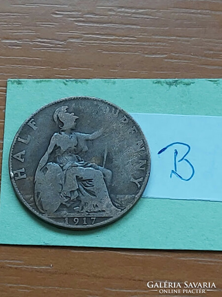 English England 1/2 half penny 1917 bronze, v. King George #b