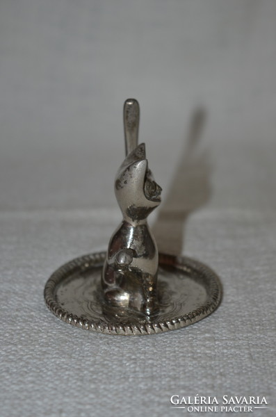 Silver-plated metal ring holder / jewelry holder cat