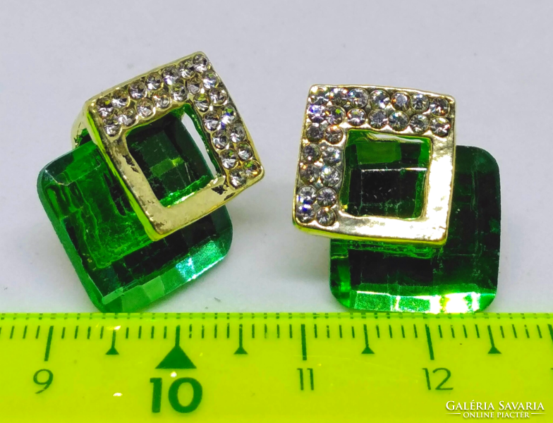 Zöld és clear kristályos aranyozott fülbevaló 122