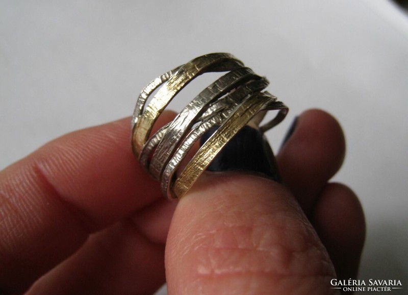 Bicolor design silver ring, gold-silver color