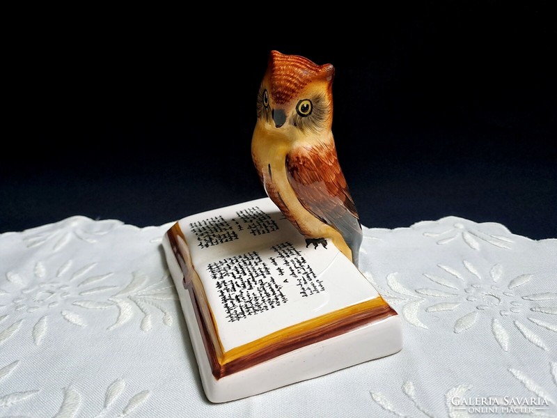 Bodrogkeresztúr ceramic reading scientist owl + 1 gift small owl