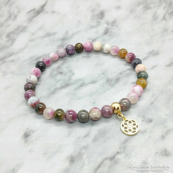 Colored tourmaline mineral bracelet with stainless steel spacer