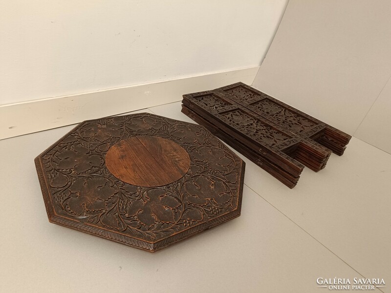 Antique Arabic furniture folding richly carved wood coffee tea table Morocco Algeria 221 8405