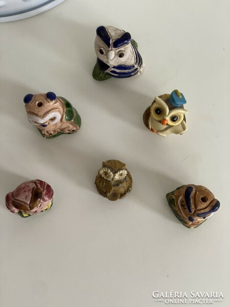 From the owl collection, 6 pieces of old owl figurine ceramic ornament decoration 2-3 cm