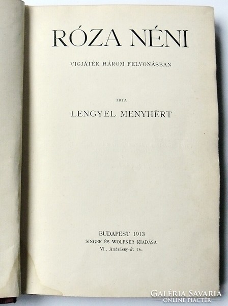 Lengyel Menyhért: Róza néni (Singer és Wolfner, 1913)