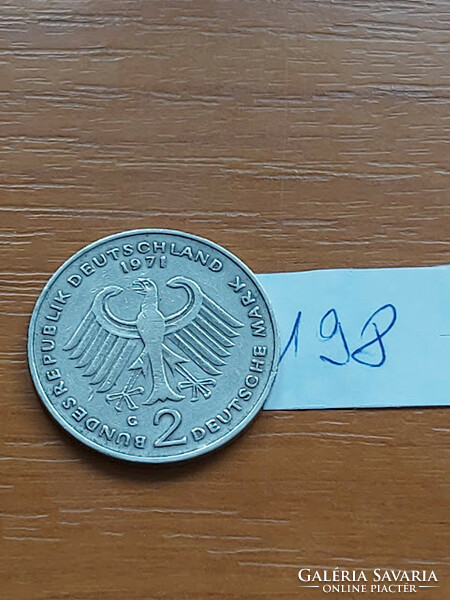 Germany nszk 2 marks 1971 g karlsruhe, theodor heuss, copper-nickel 198.