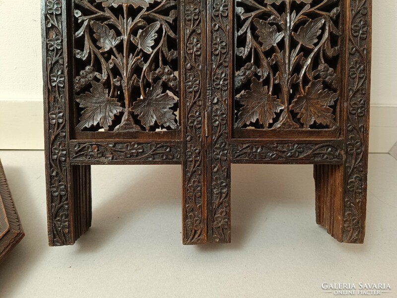 Antique Arabic furniture folding richly carved wood coffee tea table Morocco Algeria 221 8405