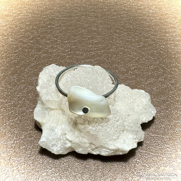 925 ezüst gyűrű Gyöngyház köves finom vékony ezüst gyűrű, kísérő gyűrű 7,5 méret/átmérő: 17,5 mm