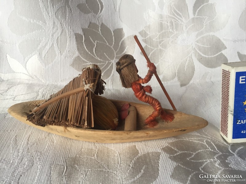 Old Peruvian boat, ship, spulni, thread man, with Indian figure, souvenir, travel souvenir