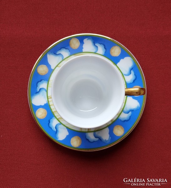 Lg French porcelain coffee set cup saucer plate cicogna bianca white stork with bird pattern