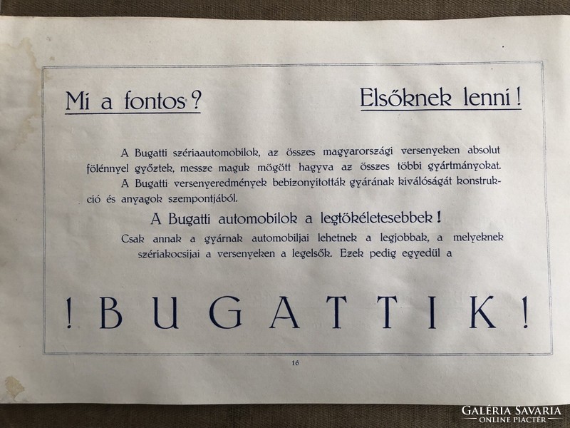 Bugatti túraautómobil prospektus és árjegyzék