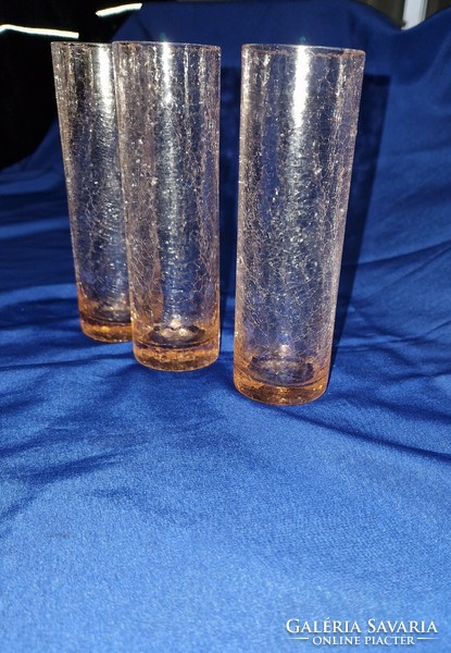 Retro ... Karcagi Berekfürdői barackos rózsaszínes fátyolüveg repesztett üveg pohár  csőpohár