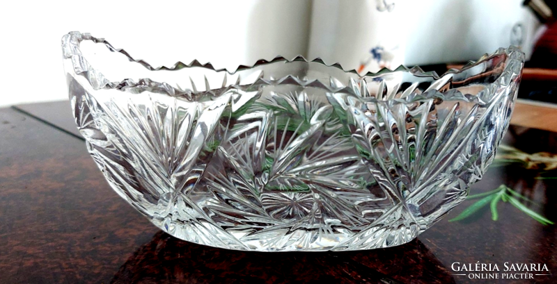 Antique polished star crystal glass boat bowl, serving bowl, centerpiece, 17 x 8 x 7 cm