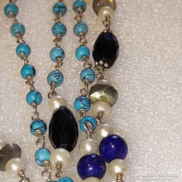 Labradorite-onyx-lapis-howlite-cultured pearl silver necklace