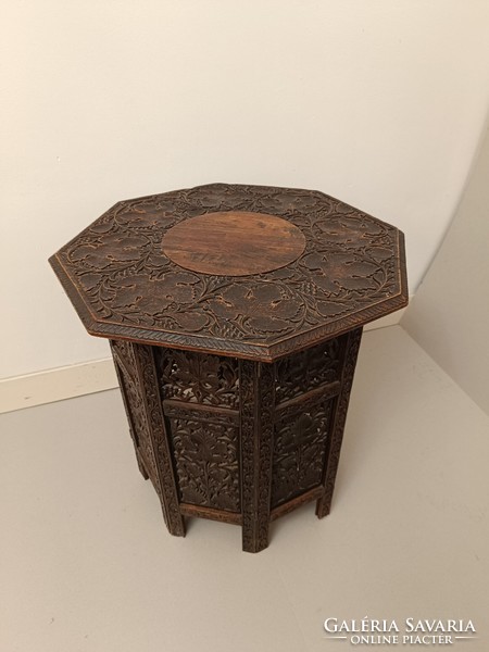 Antique Arabic furniture folding richly carved wood coffee tea table Morocco Algeria 221 8405