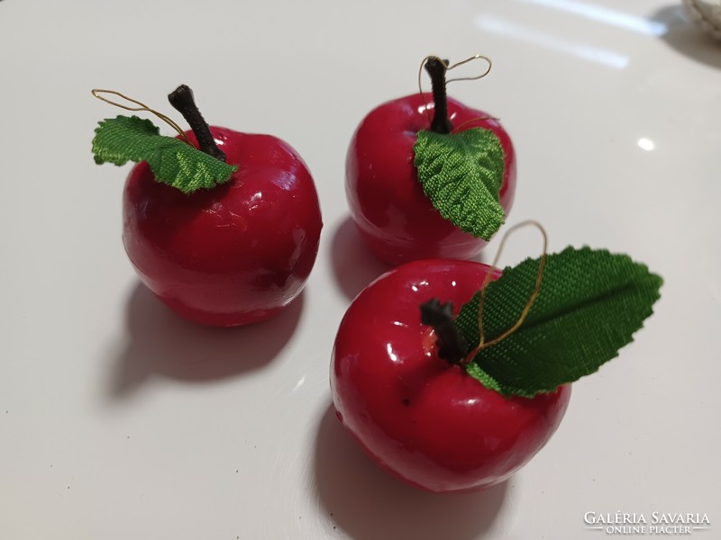 Old Christmas tree decoration - plastic apple 3 pcs. Retro