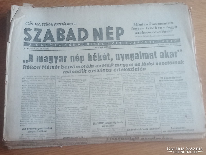 Szabad Nép 1947. április 15 hagyatékból 4000ft óbuda Szabad Nép 1947. április 15, használt, a képeke