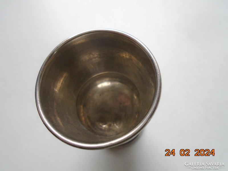 Czarist Russian Judaica kiddush tumbler with engraved church and leaf designs with gold monogram
