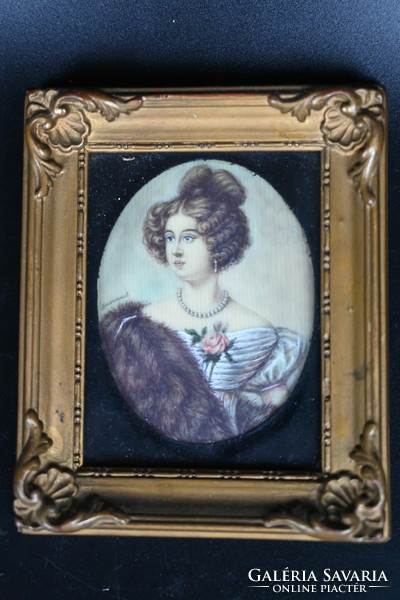 Miniature painting, female portrait on bone plate