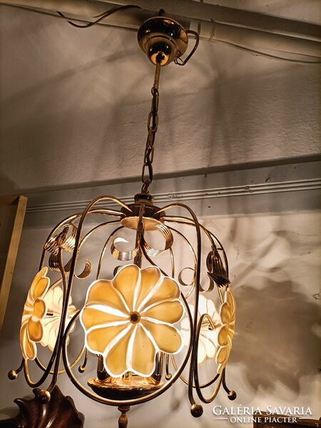 Vintage chandelier lamp with (Murano) glass flowers