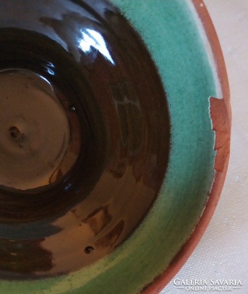 Ceramic honey jar, green color (damaged)