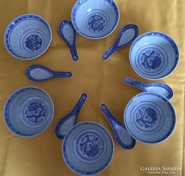 Jingdezhenkínai porcelán rizs szemes rizsmintás kínai porcelán tálka és kanál 6 személyre