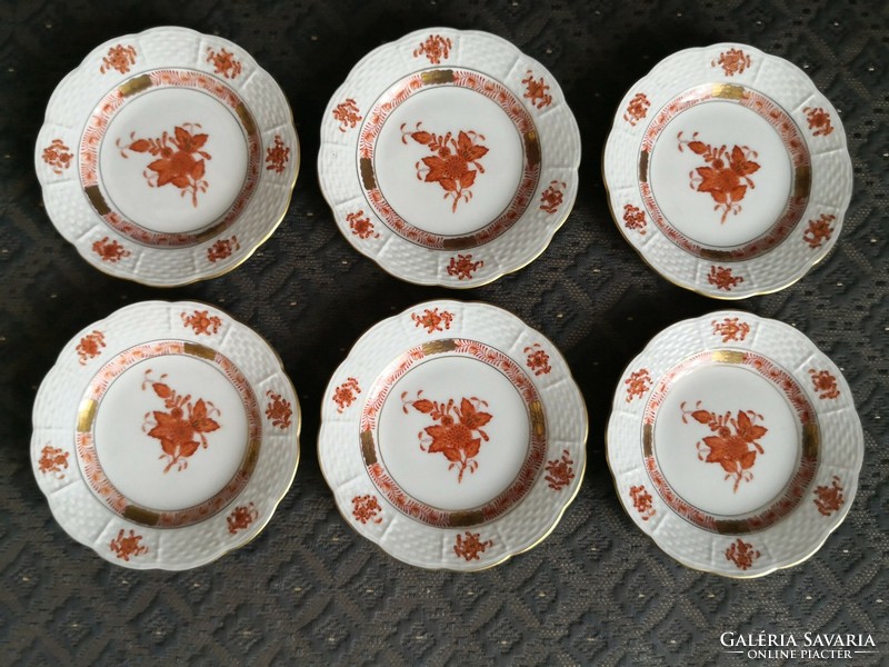 Bright Herend Apponyi orange patterned dessert / cookie plates, set of 6