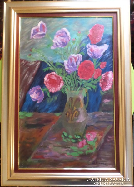 Mihály Schéner: flowers in a vase, original