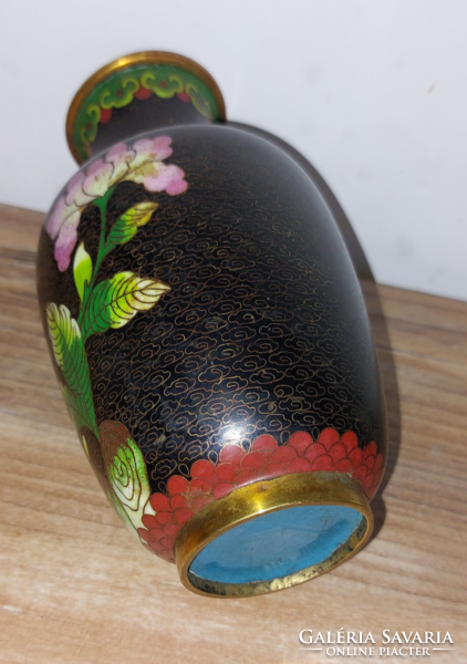Antique, vintage cloisonné compartment enamel, fire enamel Chinese vase with floral decor