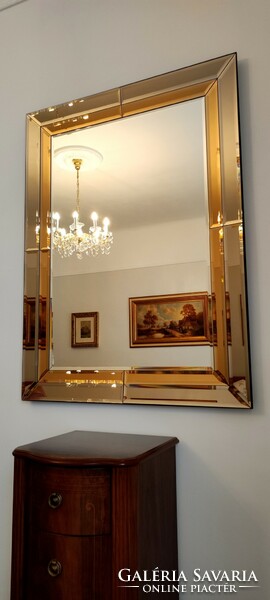 Large, Schöninger brand, faceted, polished mirror, in rose gold/bronze mirror frame