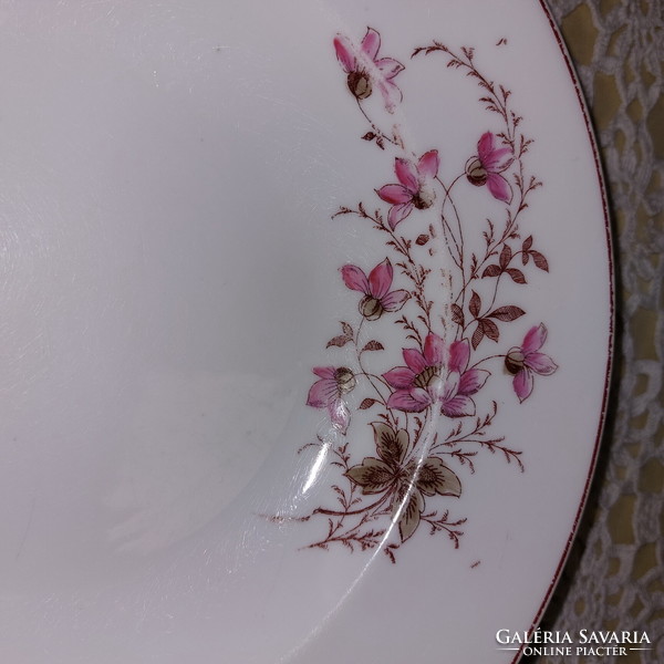Régi porcelán falitányér, szép rózsaszín virágos tányér, népi falidísz