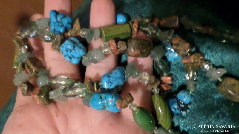 114 Cm, blue-green color, made of mineral pearls, necklace without clasp.