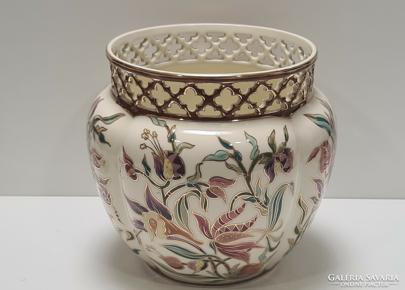 Zsolnay lily / orchid pattern large pot