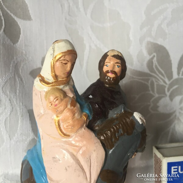Régi, antik gipsz Szent család életkép, szobor, karácsonyi dekoráció, dísz