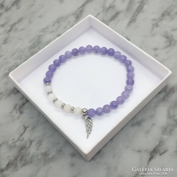 Angelite and moonstone mineral bracelet with stainless steel spacer