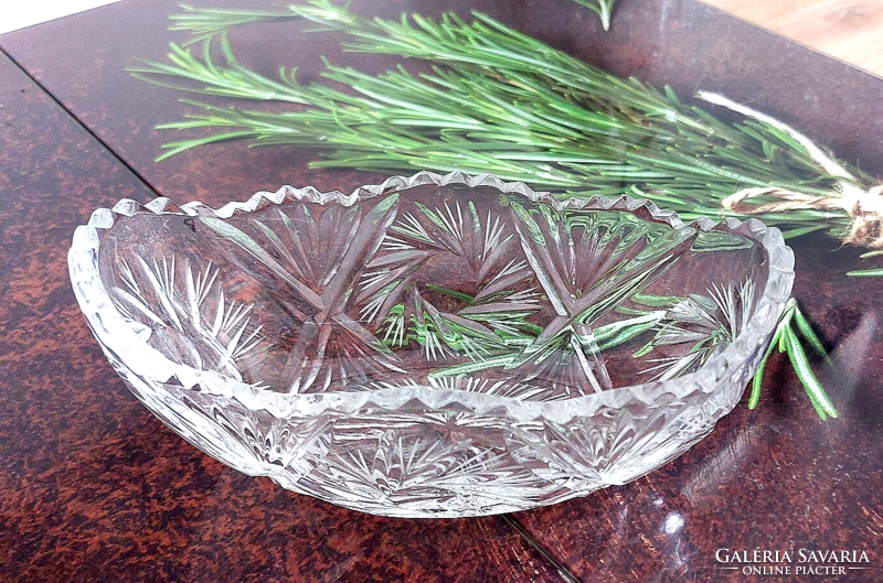 Antique polished star crystal glass boat bowl, serving bowl, centerpiece, 17 x 8 x 7 cm