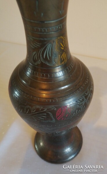Indian hand painted copper vase 29 cm