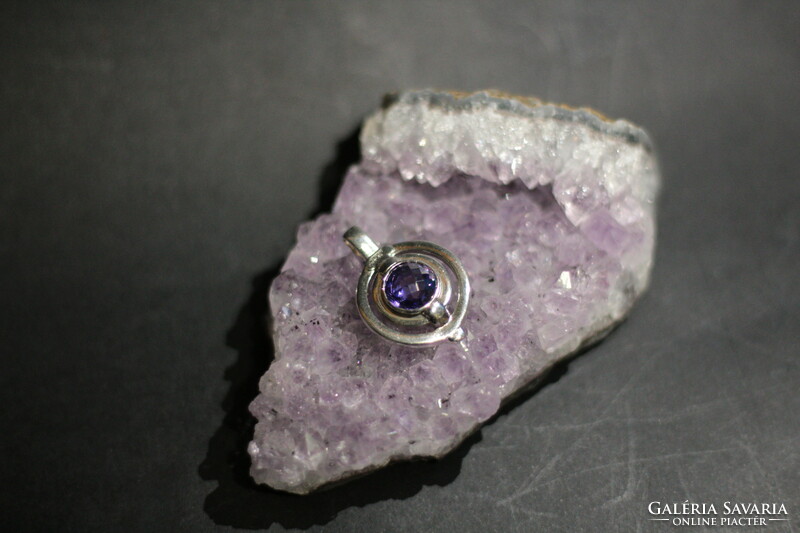 Benetton brand silver pendant with purple stone