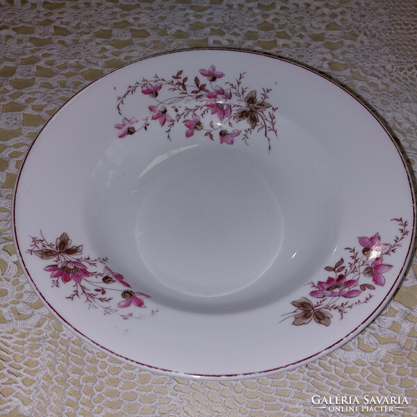 Old porcelain wall plate, beautiful pink flower plate, folk wall decoration