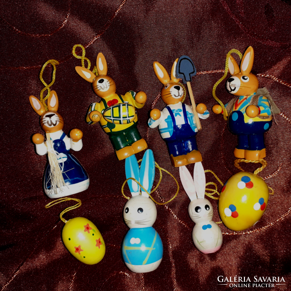 Wooden painted Easter hanging ornaments bunny and egg