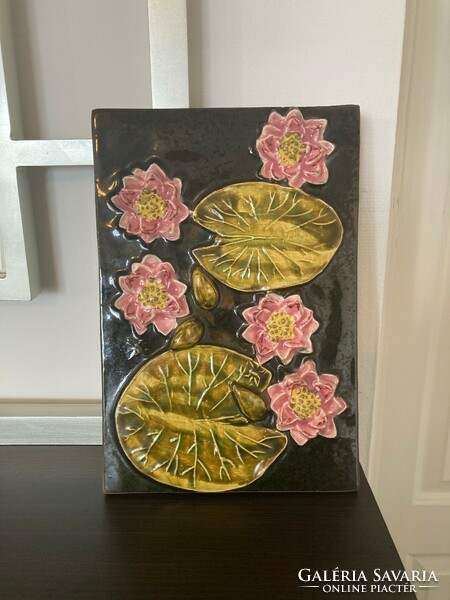 Jie sweden aimo design - Swedish industrial artist ceramic wall picture - water lilies, flowers