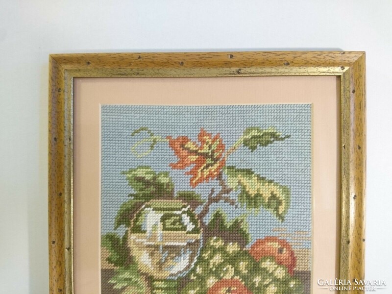 Beautiful old tapestry still life in a frame. from the 1970s(?)