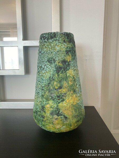 Retro iparművész kerámia váza zsugor mázzal 29 cm