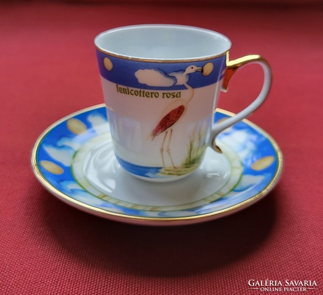 Lg porcelain coffee set cup saucer plate fenicottero rosa pink flamingo bird pattern