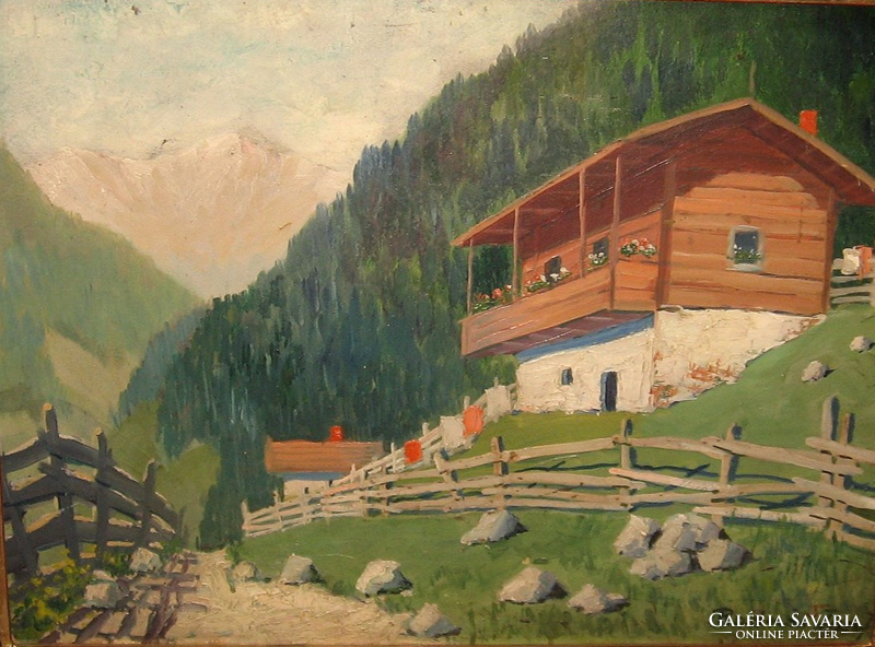 Guaranteed original József Radna /1896-1963/ painting: alpine house