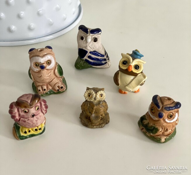 From the owl collection, 6 pieces of old owl figurine ceramic ornament decoration 2-3 cm