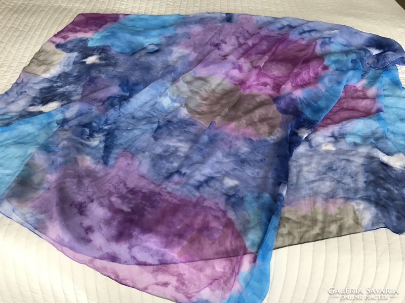 Silk stole with batik cloud-like pattern, wonderful colors, 180 x 100 cm