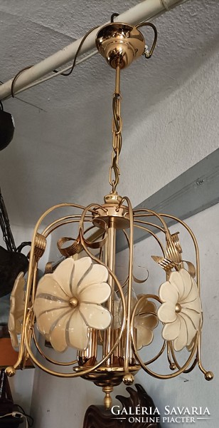 Vintage chandelier lamp with (Murano) glass flowers